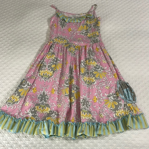 Mustard pie girls boutique knit dress pink yellow green grey floral stripe sz 8 - Picture 1 of 8